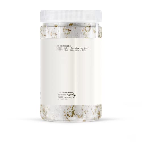 Jovvily Epsom Salt with Eucalyptus Leaf & Eucalyptus Essential Oil - 2 lb - Soaking Solution - Soothing Eucalyptus Scent