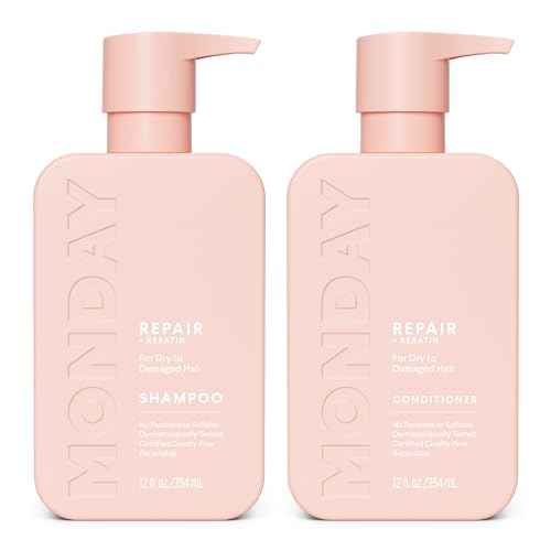 MONDAY HAIRCARE Repair Shampoo and Conditioner Set (12 oz) For Dry to Damaged Hair Made with Keratin, Coconut Oil, Shea Butter, and Vitamin E