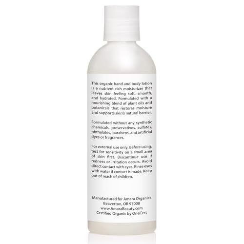Organic Body Lotion - USDA Certified Organic Nourishing Hand & Body Lotion - Unscented - 8 fl oz