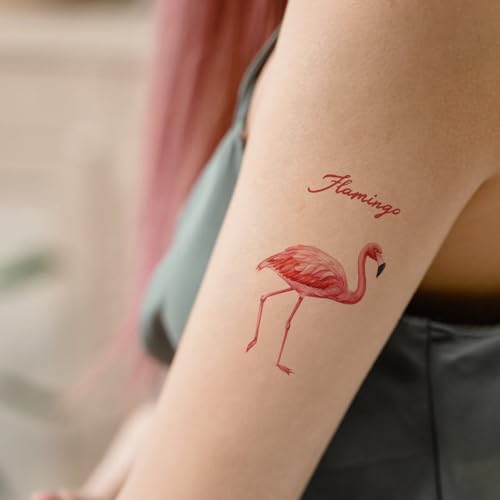 Pink Flamingo Temporary Tattoos - 12 Sheets Watercolor Design