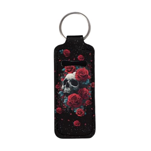 Rose Skeleton Chapstick Holder Keychain with Metal Ring