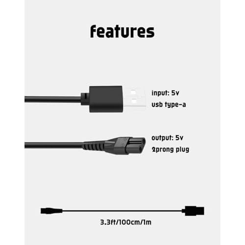 uijino Bikini Trimmer Charger Compatible with AREYZIN Bikini Trimmer BG200 BG210 BG220 BG250 BG200WH, 3.3ft Power Cord