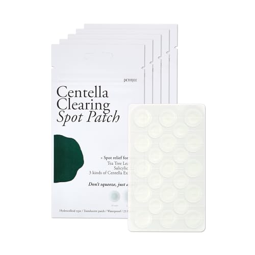 PETITFEE Centella Clearing Spot Patch (115 Count) - Invisible Hydrocolloid Spot Relief Patches for Acne Cover, Blemishes, Pimples, with Tea Tree Oil, Salicylic Acid Spot Patch, Beveling Patch, 2 Size