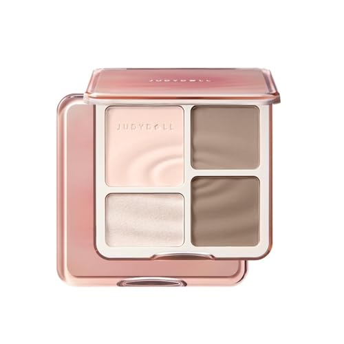 JUDYDOLL Highlight & Contour Palette, All-in-One Matte Highlighter Contour Compact, Natual Finish, Brightening Blendable Face Makeup for Cool Fair and Olive Skin (New Version 01 Wave Shadow Palette)
