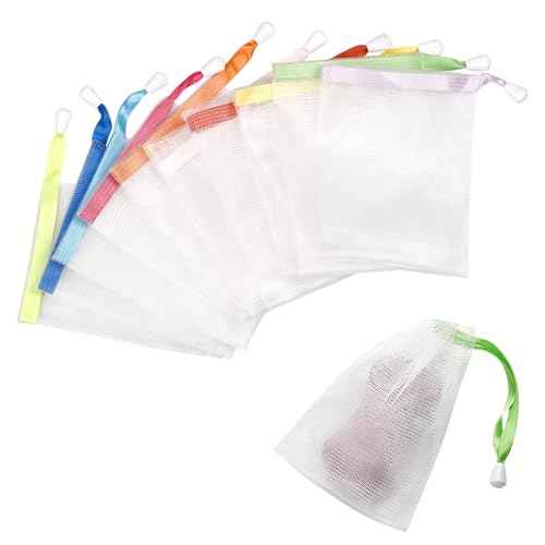 10PCS Mesh Soap Bag, Exfoliating Soap Saver Pouch, Foam Net Soap Saver, Soap Bag Soft for Shower with Drawstring