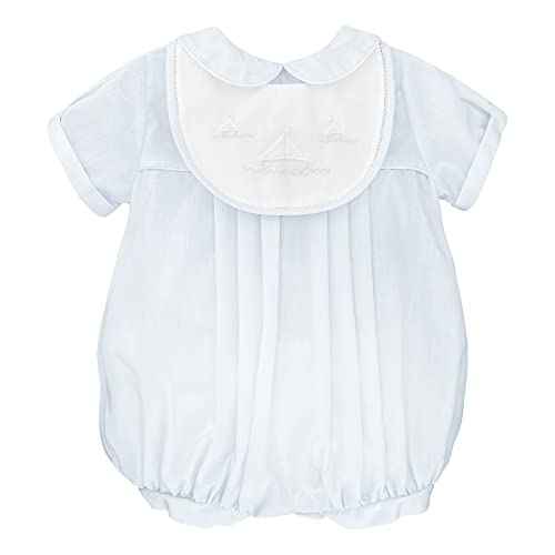 Petit Ami Baby Boys' Romper with Embroidered Sailboat Bib, Blue