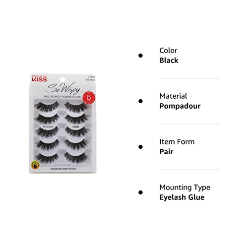 Kiss So Wispy Pompadour Lashes 5 Pairs (Pack of 3)