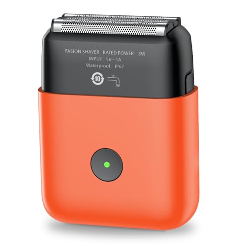 Electric Shavers for Men, Mini Travel Electric Razor, Foil Shaver for Men, Fast Rechargeable Dual Floating Blades IPX7 Waterproof Wet Dry Face Razor- Orange