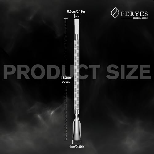 FERYES Stainless Steel Cuticle Pusher & Remover Tool - 5.2" Dual-Sided