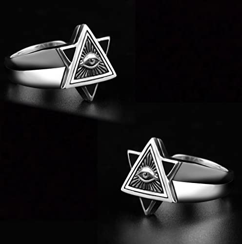 All Seeing Eye Ring Adjustable Silver Vintage Men Women