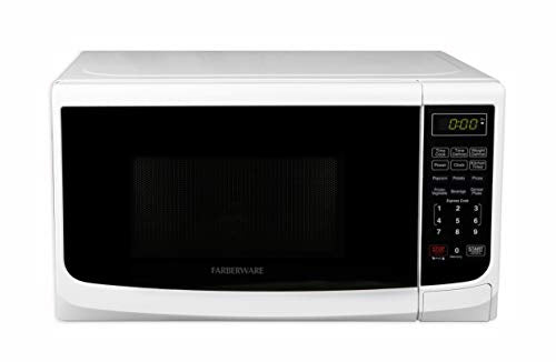 Farberware Countertop Microwave 700 Watts, Cu. Ft. - Microwave Oven With LED Lighting and Child Lock - Perfect for Apartments and Dorms - Easy Clean Grey Interior, Retro White