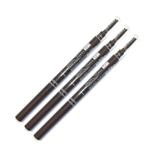 3-in-1 Eyebrow Pencil with Brush & Powder - Black Brown