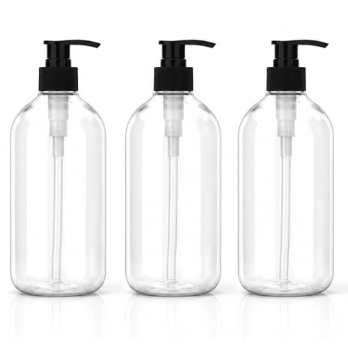 3 Pack 17oz (500ml) Empty Pump Bottles Jansburg Clear Lotion