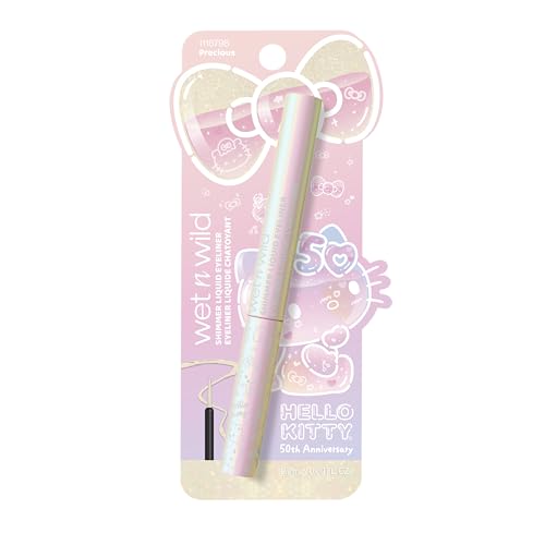wet n wild Hello Kitty Shimmer Liquid Eyeliner, Richly Pigmented Iridescent Pearl Particles, Smooth & Easy Brush Application, Cruelty-Free & Vegan - Precious