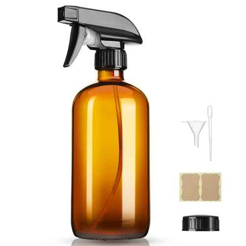 16oz Amber Glass Spray Bottles,1 Pack Glass Spray Bottles Refillable Empty Bottle with Adjustable Nozzle,Spray Bottle for Essential Oils,Cleaning,Pets,Hair Mister