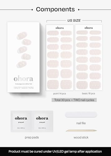 ohora Semi Cured Gel Nail Strips N Polka Blanc - Salon-Quality, Long Lasting, Easy to Apply & Remove, Includes Prep & Nail Tools