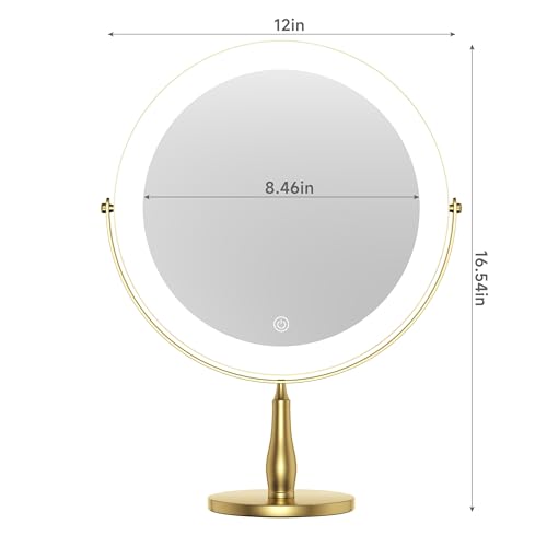 11.8" Extra Large Lighted Makeup Mirror, 1X/10X, 2-Sided Magnifying Mirror with 96 LEDs, 3 Color Dimmable Lights, 360¡Æ Swivel, LED Vanity Mirror, White - Great Gift Gold
