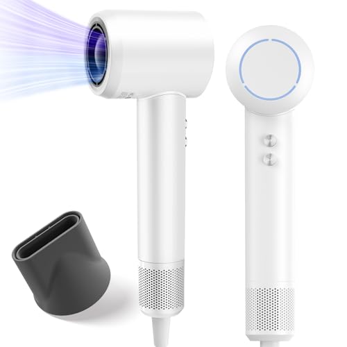PLUZZ White Ionic Travel Hair Dryer - Lightweight, High-Speed, Quiet, Professional