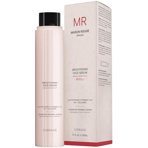 Maison Rouge Brightening Face Serum Refill by Codeage ? Glutathione, Vitamin C, E, Hyaluronic Acid & Collagen ? Radiance & Antioxidant Support ? Paraben-Free ? For All Skin Types ? 1.7 fl oz