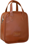 Brown Leather Makeup Bag with Dividers & Travel Organizer