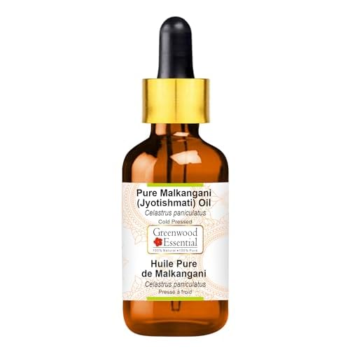 Greenwood Essential Malkangani (Jyotishmati) Oil (Celastrus paniculatus) with Glass Dropper | Cold Pressed | Natural | For Diluting Essential Oils | Skin & Massage | Unisex | 100ml (3.38 oz)
