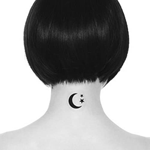 Black Star Moon Tattoo Sticker Waterproof Black Sexy Fake Art Body Face Ears Modern for Women Men Sticker 6 Sheets