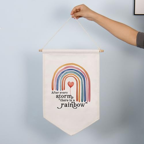 After Every Storm There is a Rainbow Banner Wall Art, Nursery Sign, Rainbow Baby Gift, Nursery Bedroom Decor, Rainbow Sign, Neutral Rainbow Wall Hanging, Kids Pennant Flag, Baby Shower Gift