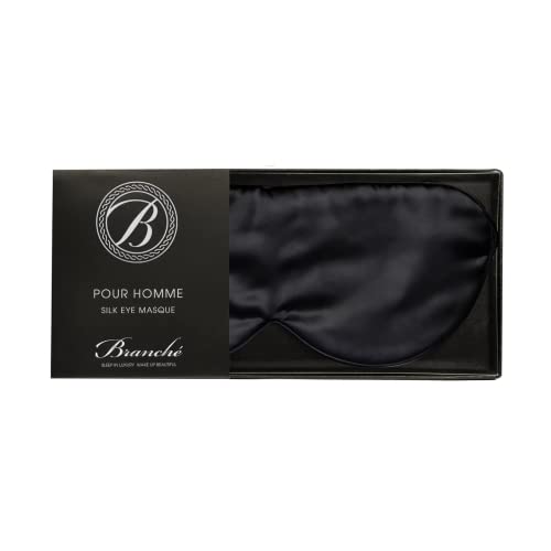 Branche Beauty Silk Eye Mask Pour Homme - Stylish 100% 6A Silk 22 Momme Sleep Mask, Eye Cover, Shade Blindfold Sleeping Mask for Luxury Sleep for Men Gifts for Him (Black)