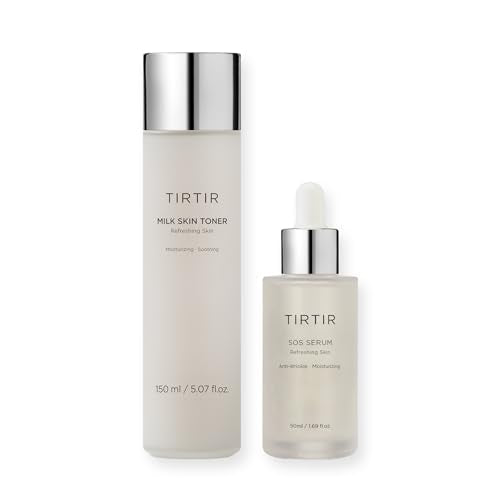 TIRTIR Daily Hydration Set - Milk Skin Toner + SOS Serum, Rice Bran Extract, Chamomile, Radiant Glow | Fragrance Free, Mineral Oil Free, Fungal Acne Safe¡¦