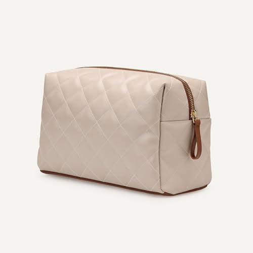 Women's Quilted Travel Makeup Bag - Ivory Faux Leather Organizer