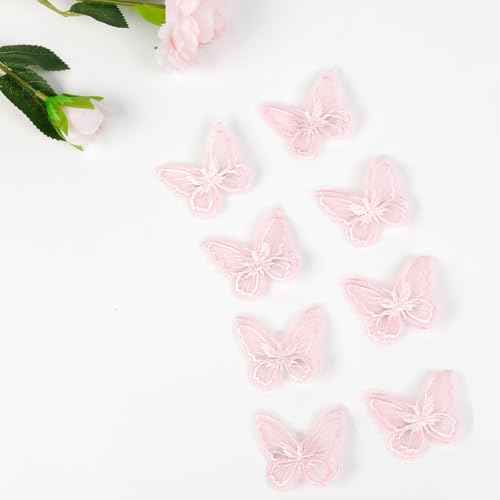 12Pcs Pink Butterfly Hair Clips, Cute Lace Embroidery Flower Butterfly Hair Bow for Women Girls Fairy Hair Accessories Halloween Christmas Party Decor (Pink)