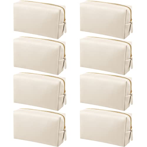 Dunzy 8 Pcs Makeup Bag Pu Leather Cosmetic Pouch Waterproof Small Toiletry Bag Portable Cosmetic Organizer Water Resistant Storage Purse for Lady Women Daily Storage Travel Organizer (Beige,Medium)