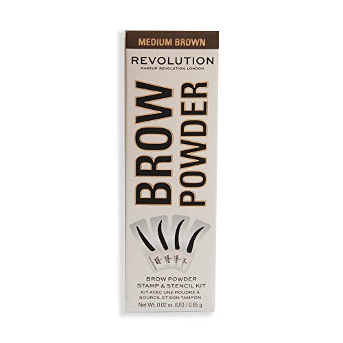Revolution, Brow Powder Stamp & Stencil Kit, Brow Shaping Tool, Medium Brown, Includes Brow Stencils