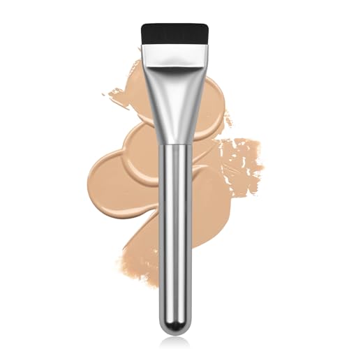 BeautyFactor Silver Flat Foundation Brush - Vegan Synthetic Makeup Spatula