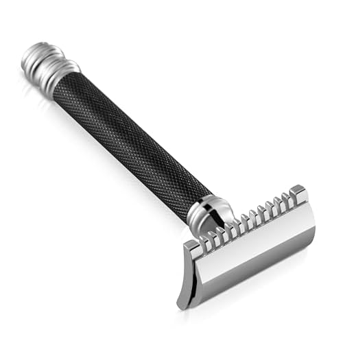 Parker Open Comb Double Edge Safety Razor ? Heavyweight Chrome Handle for Closer Shaves ? Includes 5 Razor Blades ? Ideal for Men with Thick or Coarse Beards (26C - Graphite Gray)