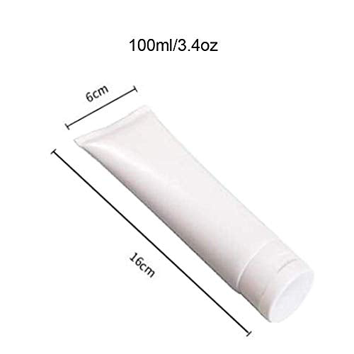 20PCS 100ml/3.4oz White Plastic Facial Cleaner Soft Tube Bottles Empty Refillable Travel Makeup Sample Packing Container Storage Pot Jar Vials Dispenser for Toiletries