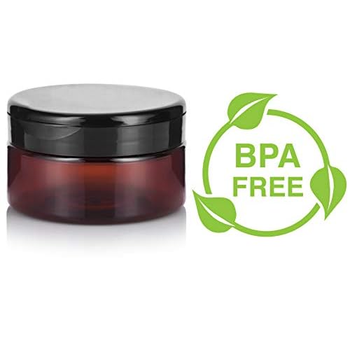 (6 Pack) 8 oz Amber Plastic Low Profile Jar with Wide Mouth Black Flip Top
