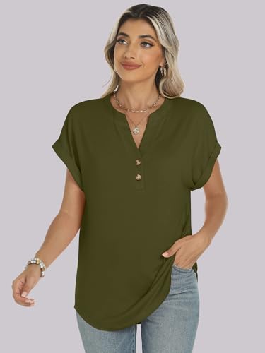 ANRABESS Women's Short Sleeve Henley Top - Casual Summer Blouse