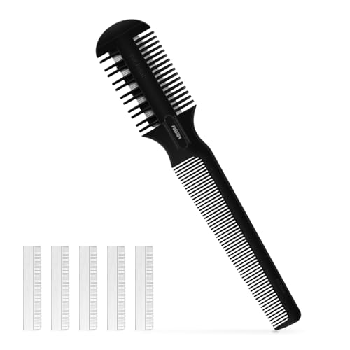 FEISIER Medium Hair Cutting Comb with Double Edge Razor & 5 Spare Blades - Safe Styling Tool