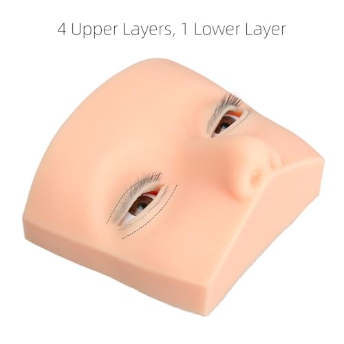 Lash Mannequin Head with Liftable Eyelids - 3D Realistic Silicone Lash Mannequin for Eyelash Extension Training - 4 Upper & 1 Lower Lash Layers (9x12x6.5cm)