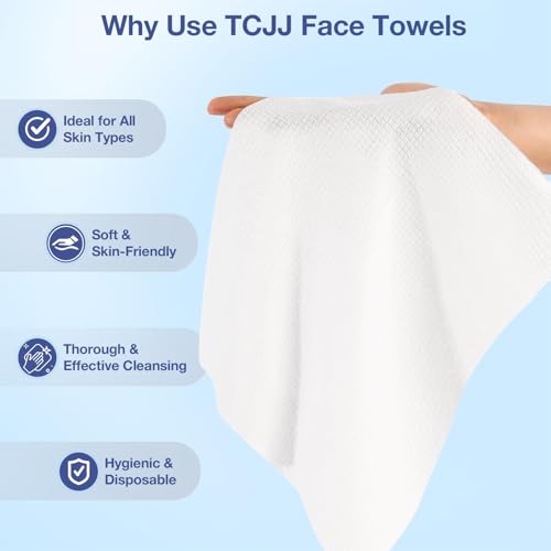 TCJJ Disposable Face Towels, Clean Face Towels, Ultra Soft Facial Tissues, Makeup Remover Dry Wipes for Baby and Women Sensitive Skin Cleansing, 10"¡¿12" Extra Large Faces Cloths, 50 Ct /1 Pack