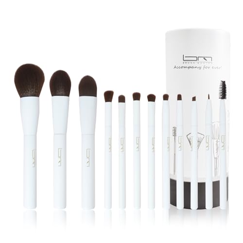 Makeup Brushes Set 12Pcs Professional Kabuki Foundation Eyeshadow Blush Blending Lip Full Face Cosmetic Kit W/Makeup Brush Set with Holder(White)