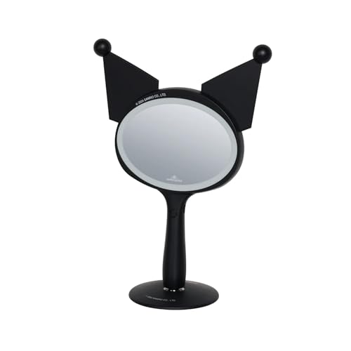 Impressions Vanity Kuromi LED Handheld Makeup Mirror for Desk, Lighted Travel Makeup Mirror with Detachable Standing Base, Ultra Bright Adjustable Lighting and Kuromi Figural Shaped Design