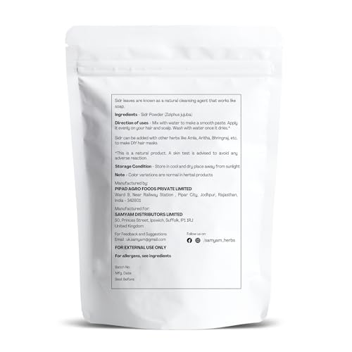 SAMYAM Natural Sidr/Jujube Powder - 200g (7 oz) | Natural Hair and Body Cleanser, Herbal Soap