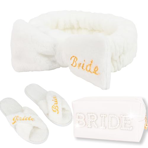 Bride Spa Gift Set - Headband, Slippers & Makeup Bag