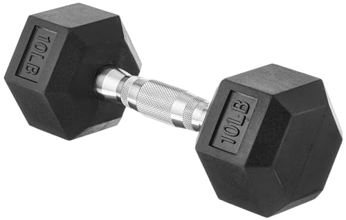 Amazon Basics Rubber Hex Dumbbell Hand Weight, 10 Pounds, Single, Black