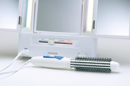 JERDON Lighted Makeup Mirror 5X Magnification Tri-Fold White