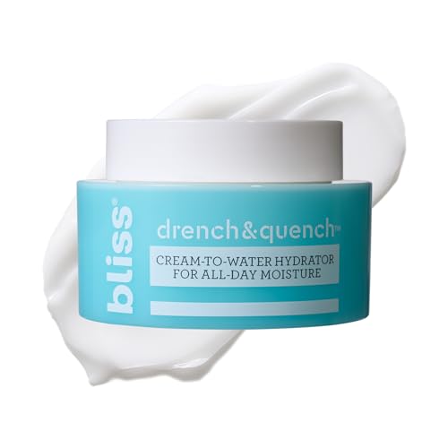 Bliss Drench & Quench Hyaluronic Acid Cream to Water Moisturizer | Lightweight Face Cream with 4 Types of Hyaluronic Acid for All Day Hydration and Plump Skin | Clean Vegan & Cruelty Free 1.7 fl oz