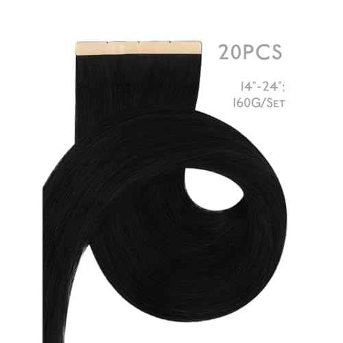 WENNALIFE 8cm Fuller Tape in Hair Extensions Human Hair, 20 Inch 160g 20pcs Jet Black Remy Hair Extensions Real Human Hair Invisible Straight Reusable Extensiones De Cabello Humano