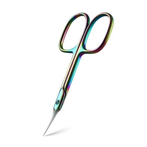 BEZOX Curved Cuticle Scissors - Precision Stainless Steel Trimmer, Rainbow